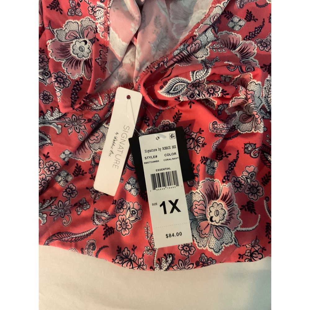 Signature by Bobbie Brooks Coral Floral Print Dress Plus Size 1X Short Sleeve - Picture 5 of 7